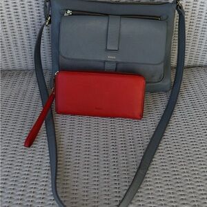 Fossil Charcoal Crossbody Bag and Scarlet Wallet